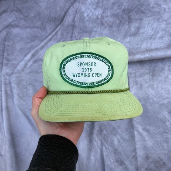 Vintage 1975 Wyoming Open Sponsor Cowboys Pokes Light Green Strapback Hat Cap - Picture 1 of 6